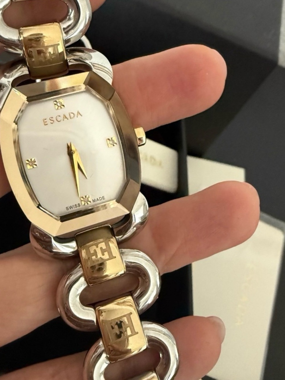 Escada Two-Tone Gold and Silver Link Bracelet Watch with White Dial - Picture 2 of 14